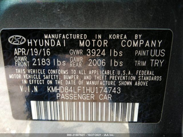 Photo 8 VIN: KMHD84LF1HU174743 - HYUNDAI ELANTRA 