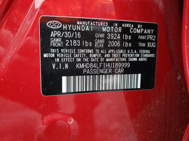 Photo 9 VIN: KMHD84LF1HU189999 - HYUNDAI ELANTRA 