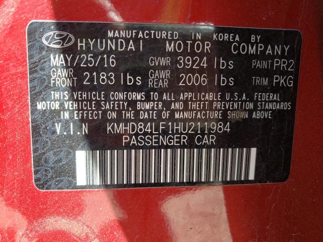 Photo 9 VIN: KMHD84LF1HU211984 - HYUNDAI ELANTRA SE 