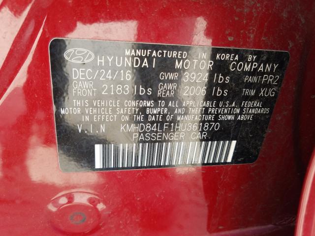 Photo 9 VIN: KMHD84LF1HU361870 - HYUNDAI ELANTRA SE 