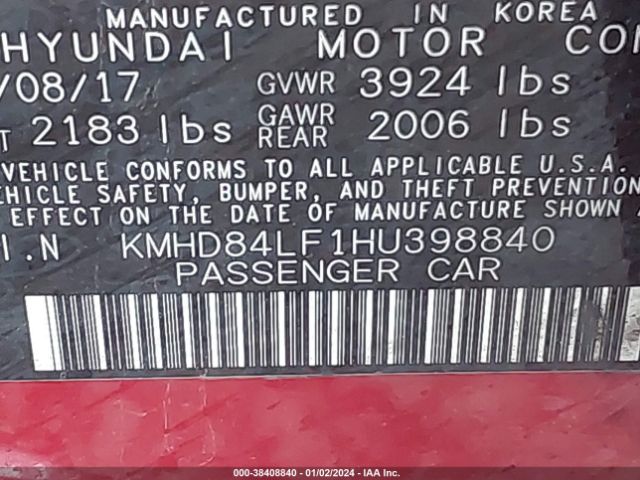 Photo 8 VIN: KMHD84LF1HU398840 - HYUNDAI ELANTRA 