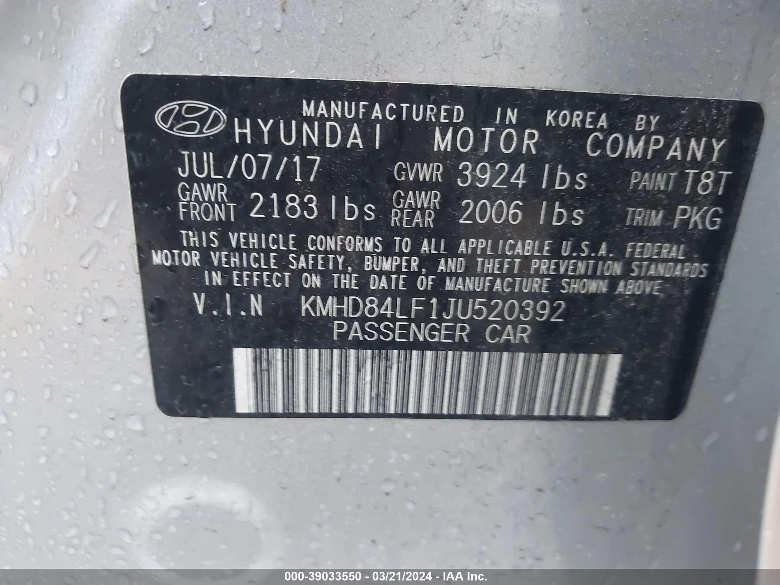 Photo 8 VIN: KMHD84LF1JU520392 - HYUNDAI ELANTRA 