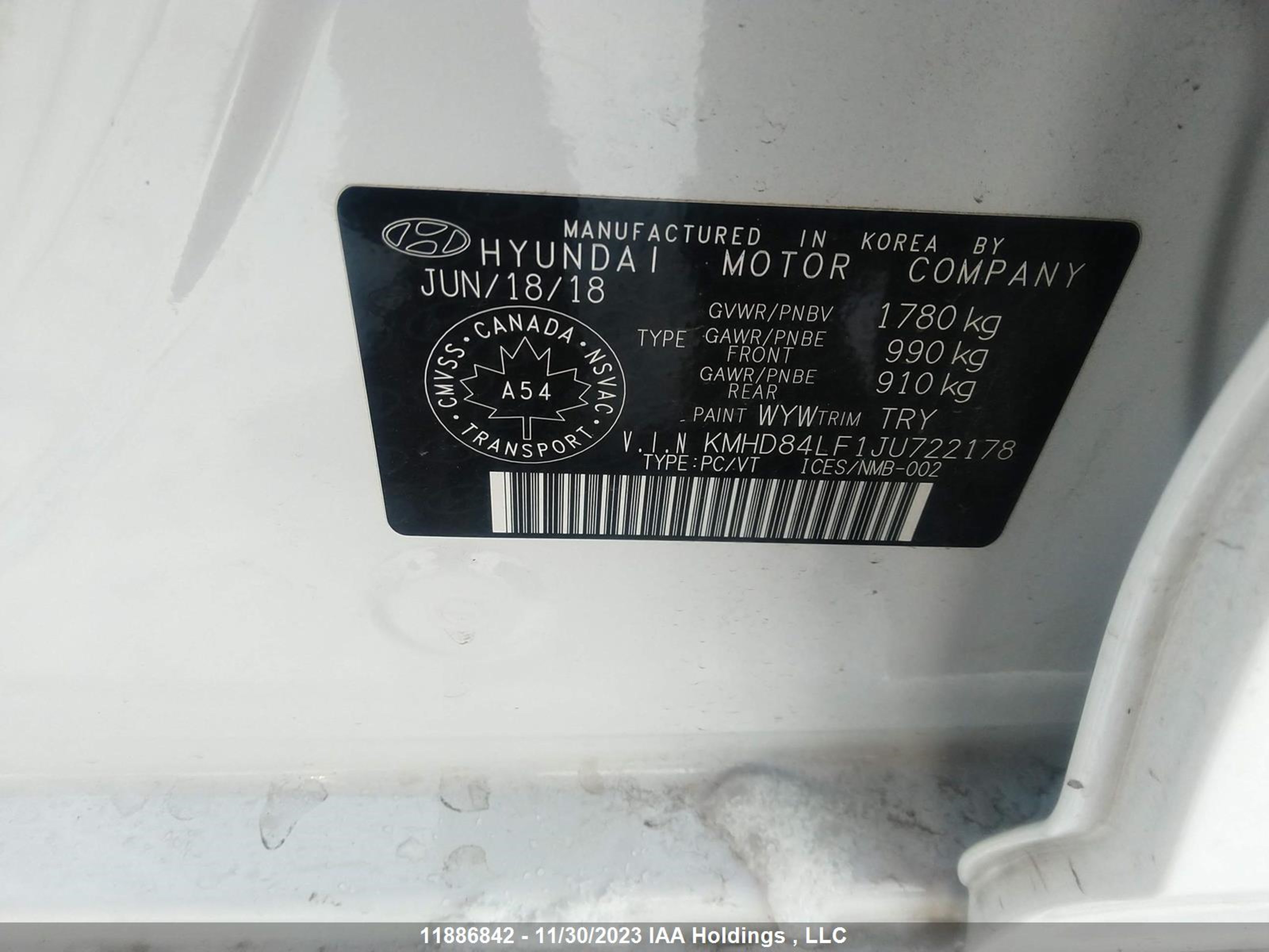 Photo 8 VIN: KMHD84LF1JU722178 - HYUNDAI ELANTRA 