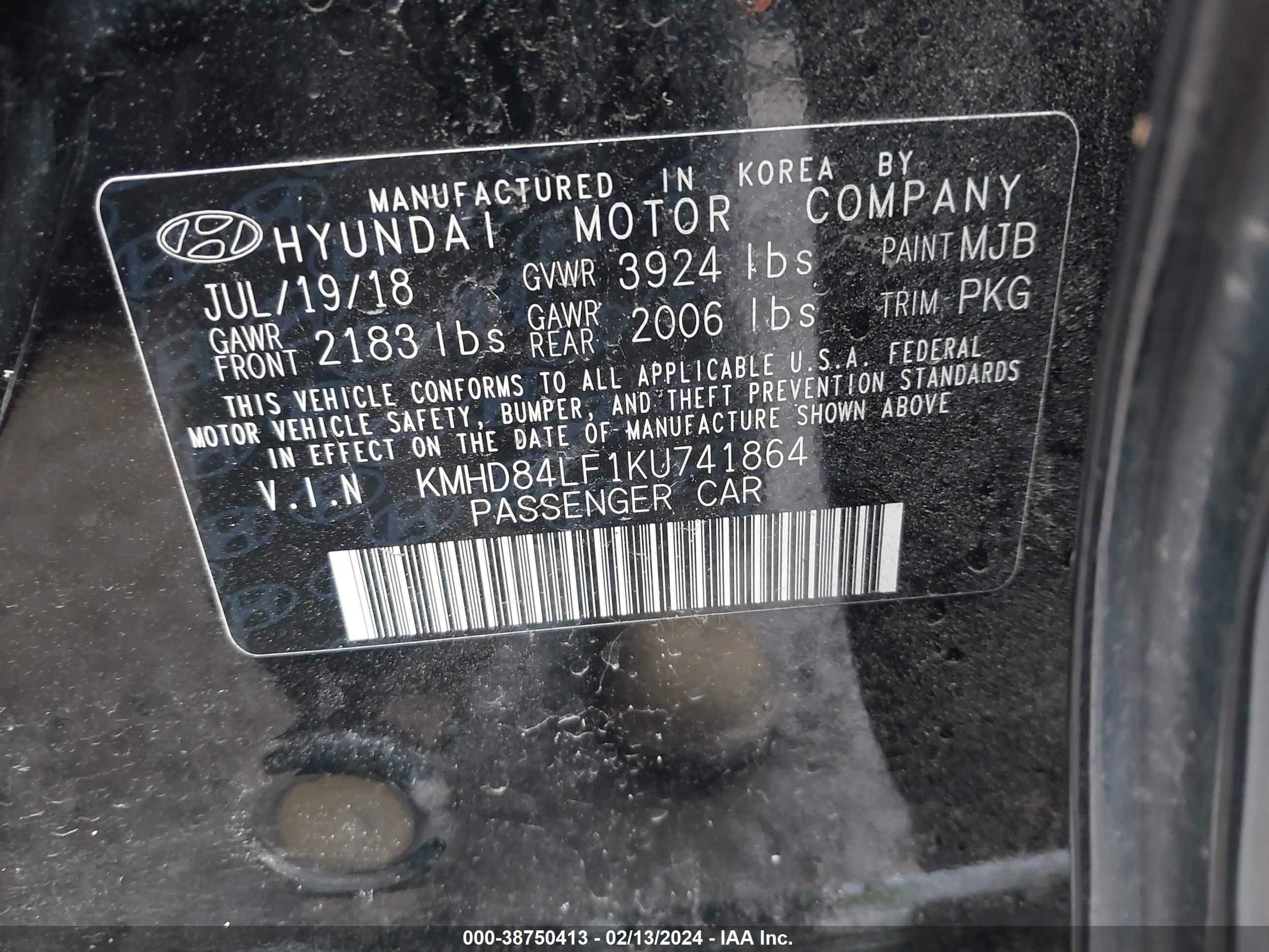 Photo 8 VIN: KMHD84LF1KU741864 - HYUNDAI ELANTRA 