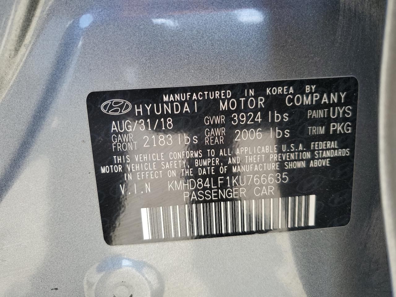 Photo 12 VIN: KMHD84LF1KU766635 - HYUNDAI ELANTRA 