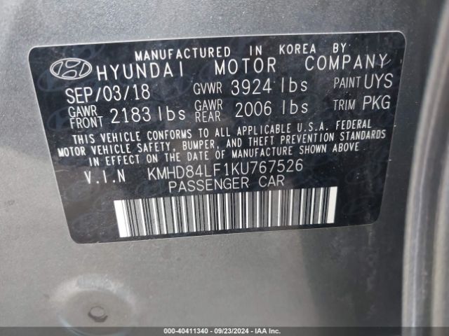 Photo 8 VIN: KMHD84LF1KU767526 - HYUNDAI ELANTRA 