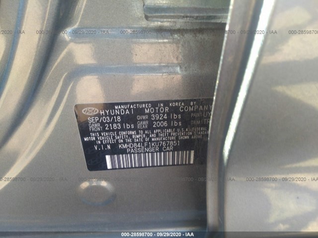 Photo 8 VIN: KMHD84LF1KU767851 - HYUNDAI ELANTRA 