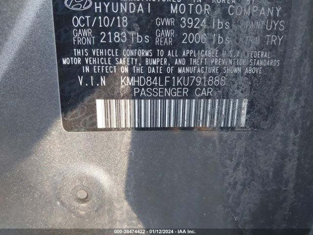 Photo 8 VIN: KMHD84LF1KU791888 - HYUNDAI ELANTRA 