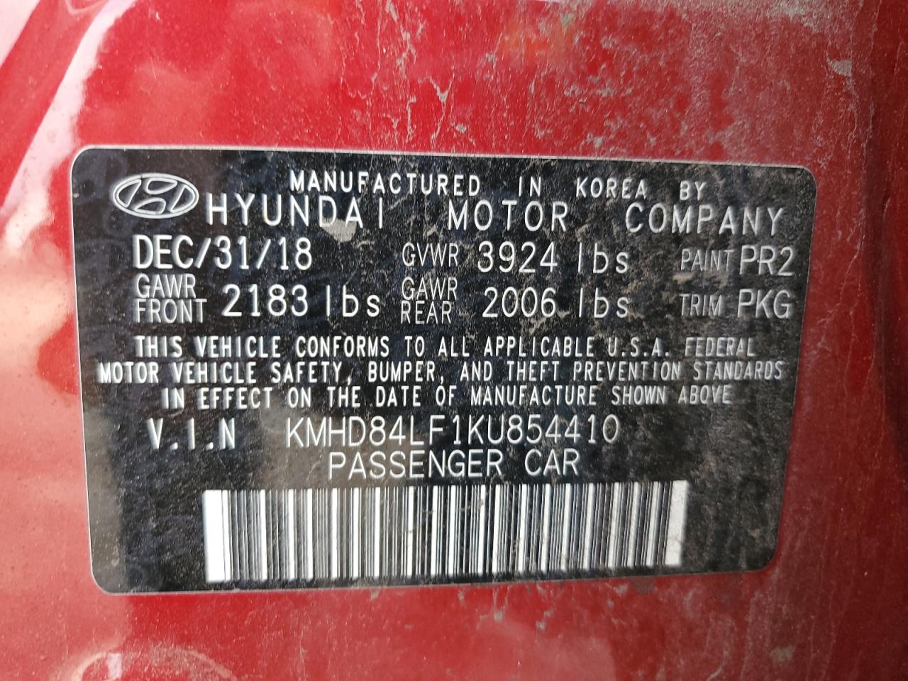 Photo 12 VIN: KMHD84LF1KU854410 - HYUNDAI ELANTRA 