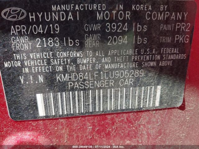 Photo 8 VIN: KMHD84LF1LU905289 - HYUNDAI ELANTRA 