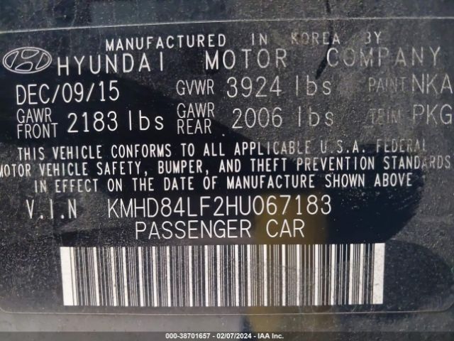 Photo 8 VIN: KMHD84LF2HU067183 - HYUNDAI ELANTRA 