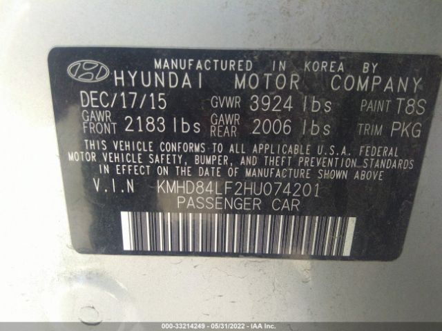 Photo 8 VIN: KMHD84LF2HU074201 - HYUNDAI ELANTRA 