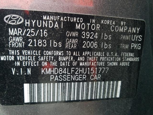 Photo 9 VIN: KMHD84LF2HU151777 - HYUNDAI ELANTRA 