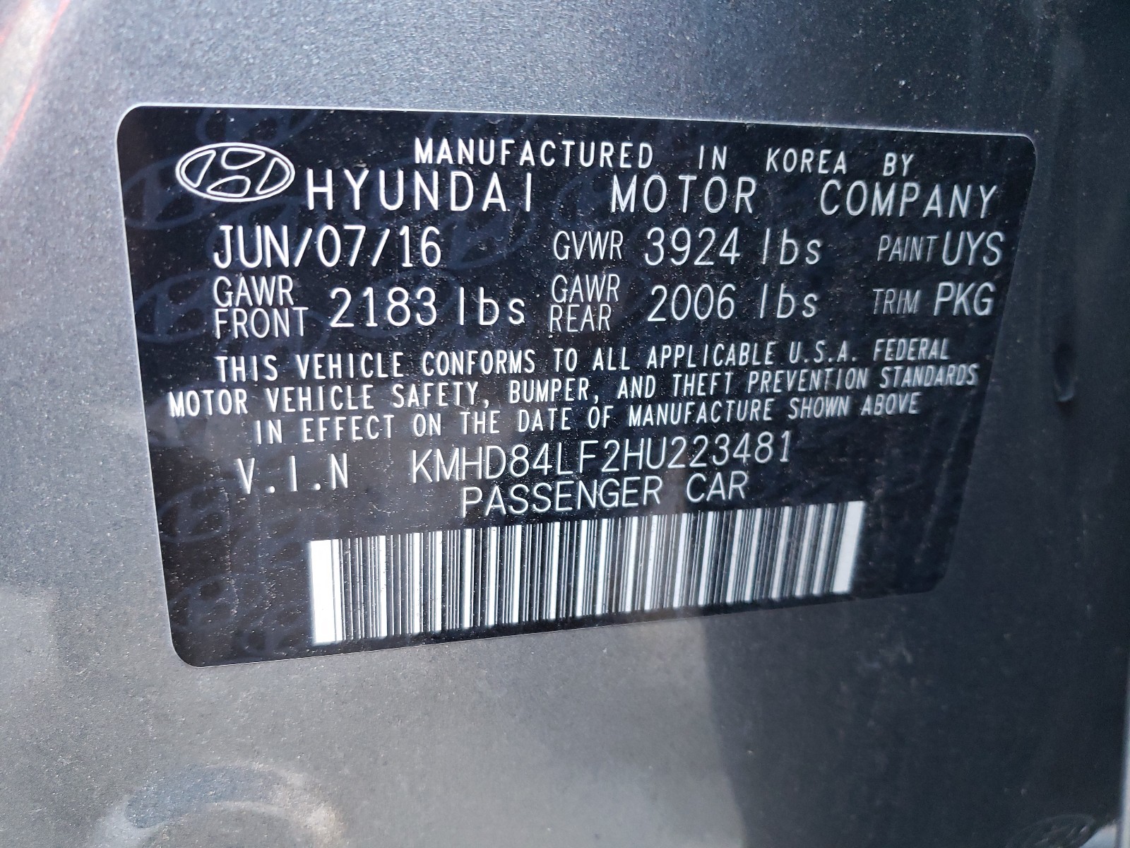 Photo 9 VIN: KMHD84LF2HU223481 - HYUNDAI ELANTRA SE 