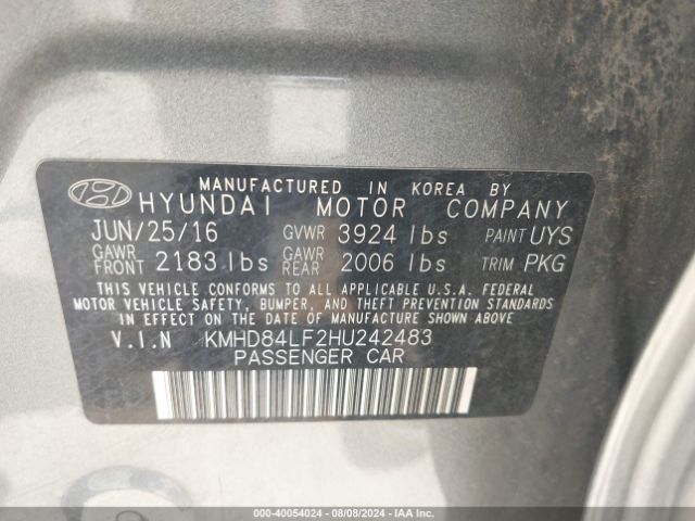 Photo 8 VIN: KMHD84LF2HU242483 - HYUNDAI ELANTRA 