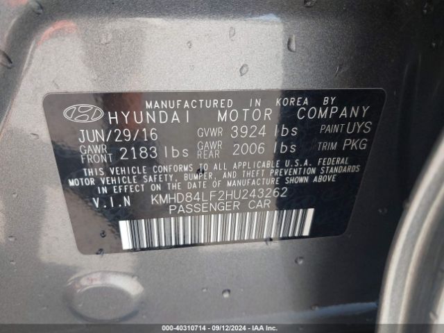 Photo 8 VIN: KMHD84LF2HU243262 - HYUNDAI ELANTRA 