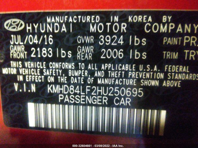 Photo 8 VIN: KMHD84LF2HU250695 - HYUNDAI ELANTRA 