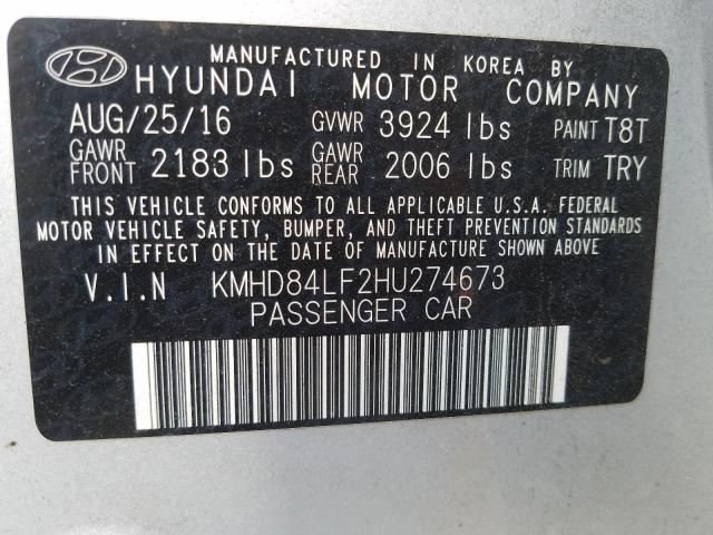 Photo 9 VIN: KMHD84LF2HU274673 - HYUNDAI ELANTRA SE 