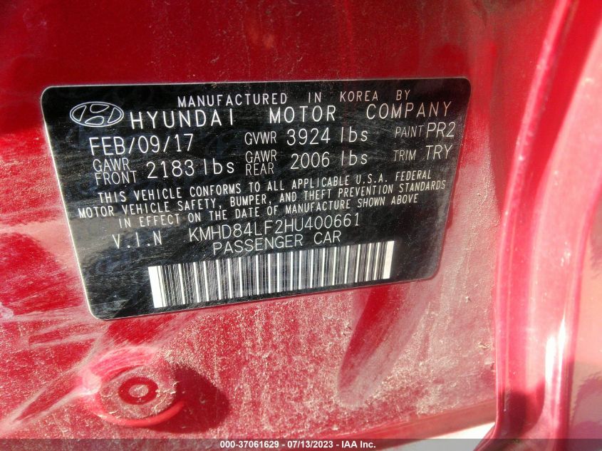 Photo 8 VIN: KMHD84LF2HU400661 - HYUNDAI ELANTRA 