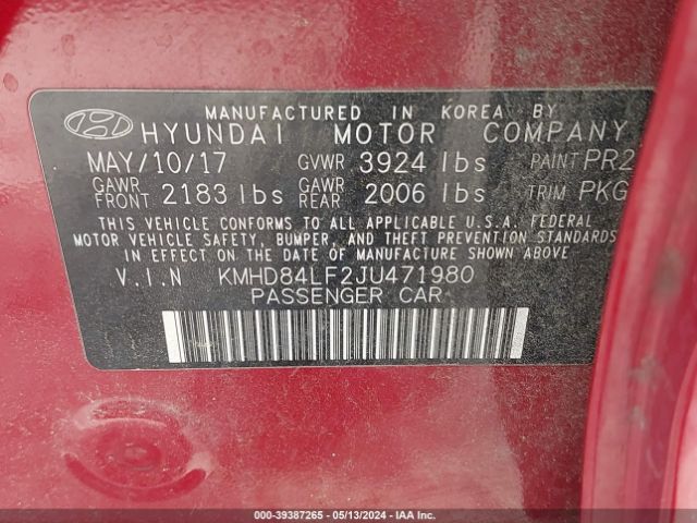 Photo 8 VIN: KMHD84LF2JU471980 - HYUNDAI ELANTRA 