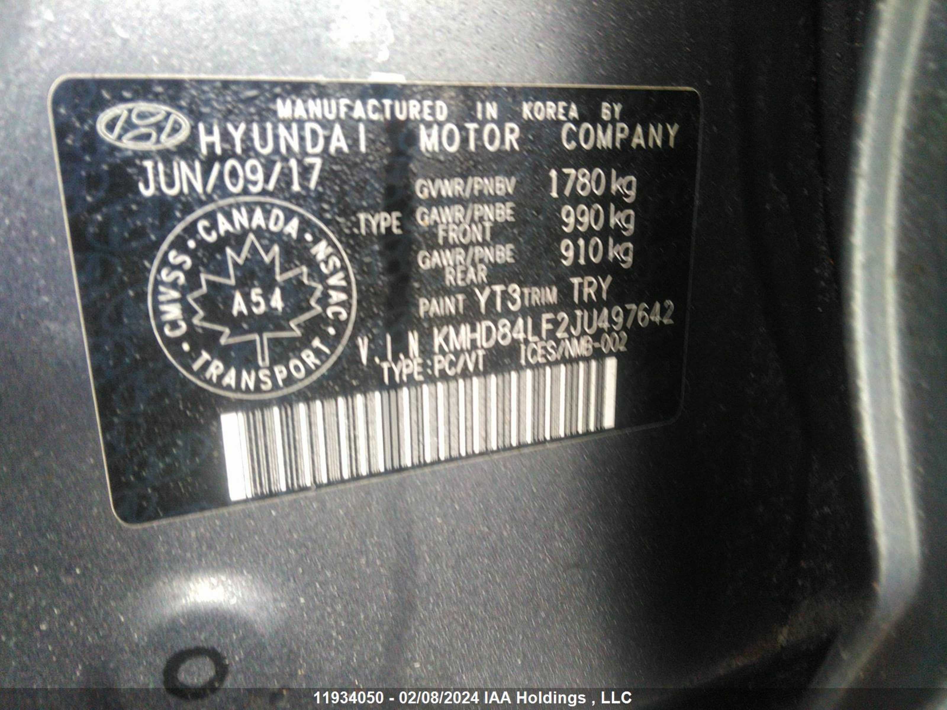 Photo 8 VIN: KMHD84LF2JU497642 - HYUNDAI ELANTRA 