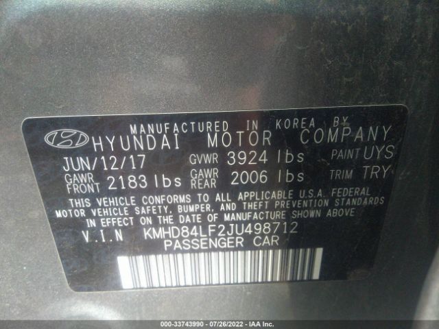 Photo 8 VIN: KMHD84LF2JU498712 - HYUNDAI ELANTRA 