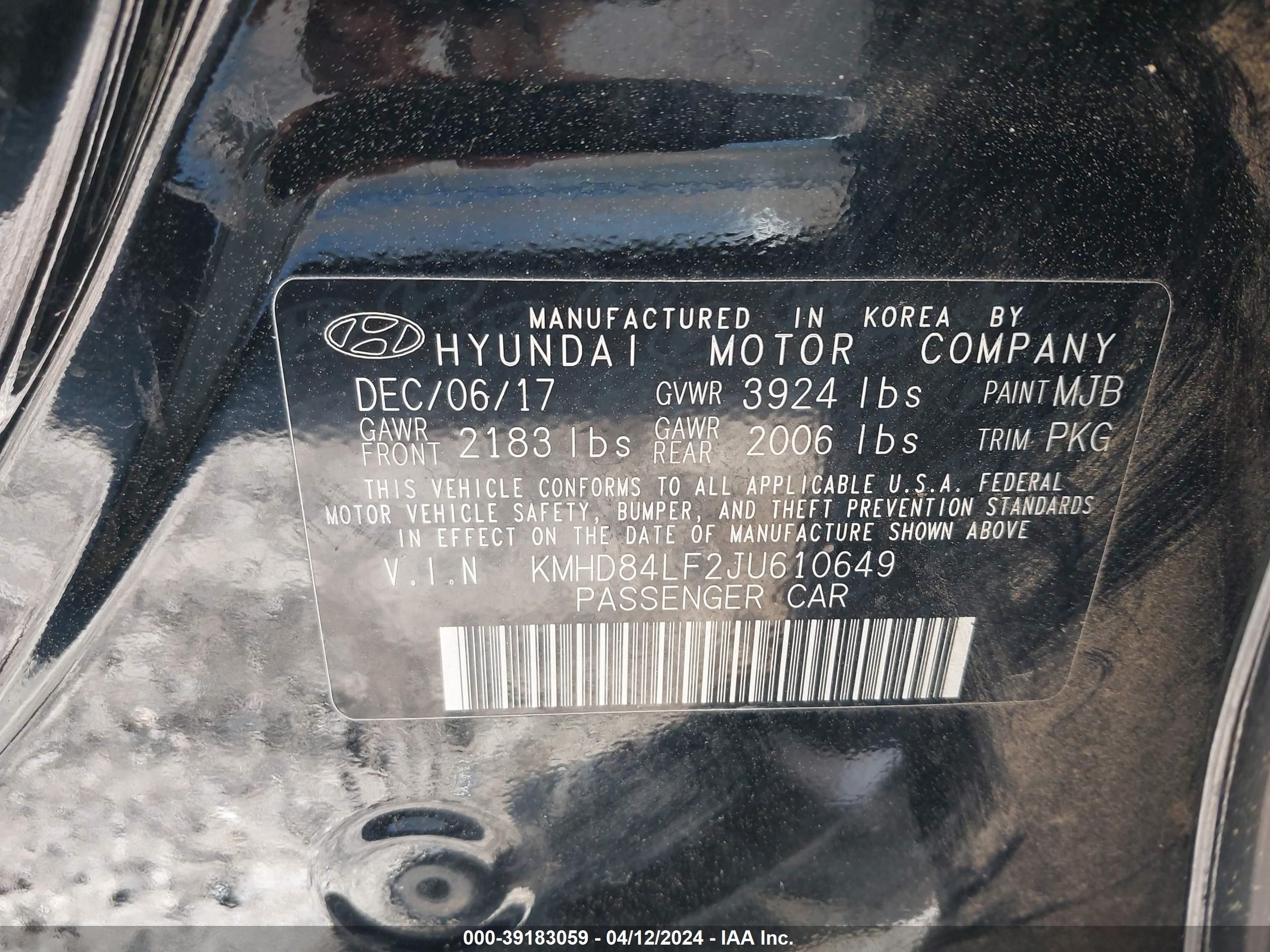 Photo 8 VIN: KMHD84LF2JU610649 - HYUNDAI ELANTRA 