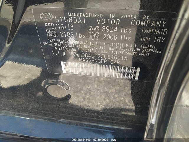 Photo 8 VIN: KMHD84LF2JU646115 - HYUNDAI ELANTRA 