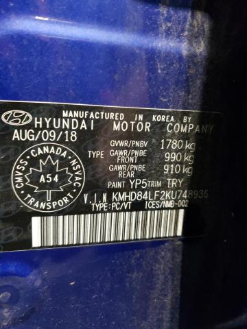 Photo 12 VIN: KMHD84LF2KU748936 - HYUNDAI ELANTRA 