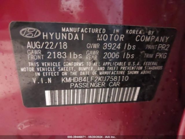 Photo 8 VIN: KMHD84LF2KU758110 - HYUNDAI ELANTRA 