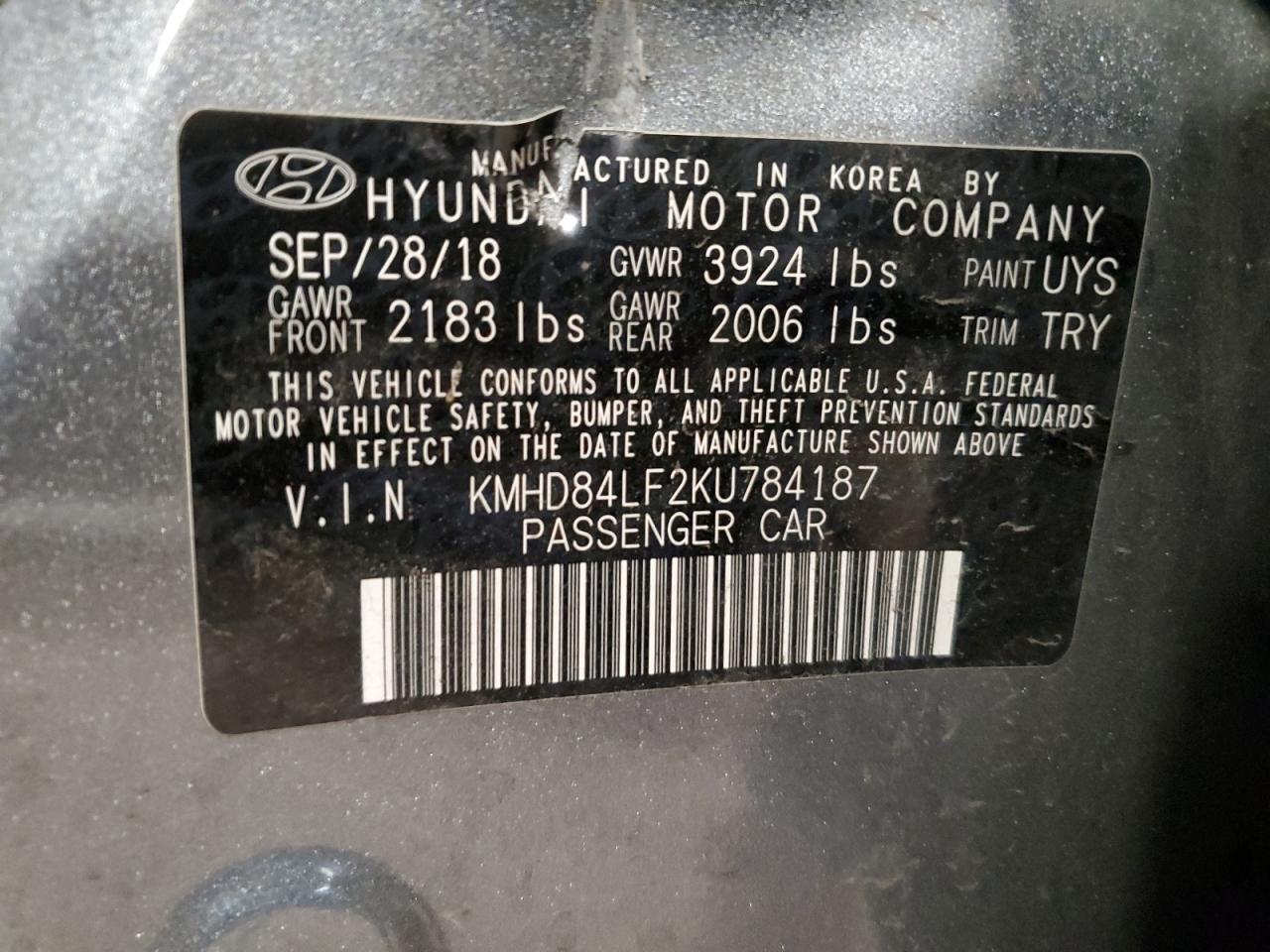 Photo 11 VIN: KMHD84LF2KU784187 - HYUNDAI ELANTRA 