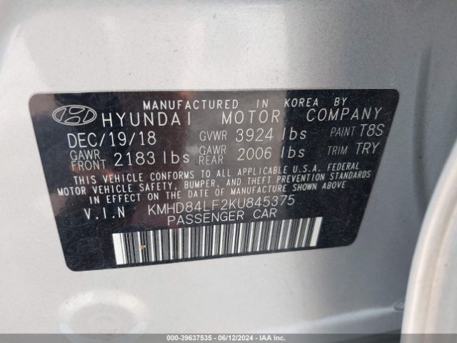 Photo 8 VIN: KMHD84LF2KU845375 - HYUNDAI ELANTRA 