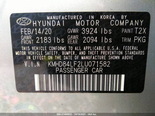 Photo 8 VIN: KMHD84LF2LU071582 - HYUNDAI ELANTRA 