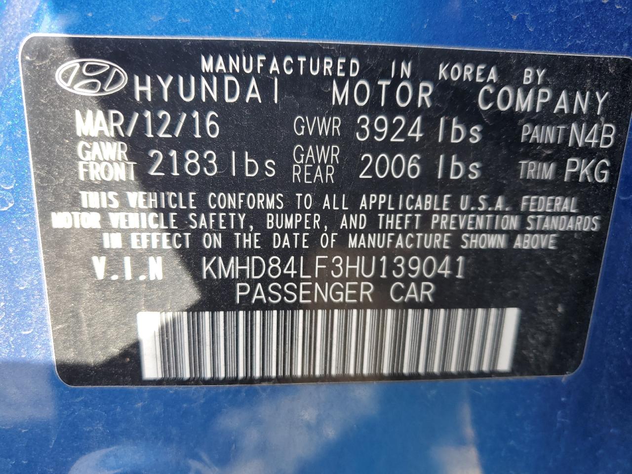 Photo 11 VIN: KMHD84LF3HU139041 - HYUNDAI ELANTRA 