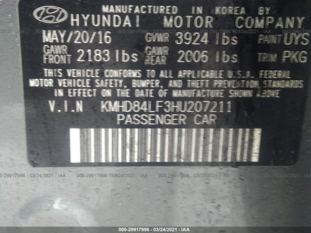 Photo 8 VIN: KMHD84LF3HU207211 - HYUNDAI ELANTRA 