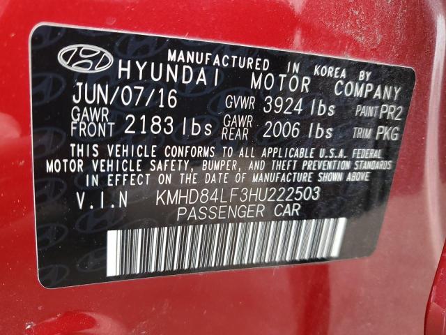 Photo 12 VIN: KMHD84LF3HU222503 - HYUNDAI ELANTRA 