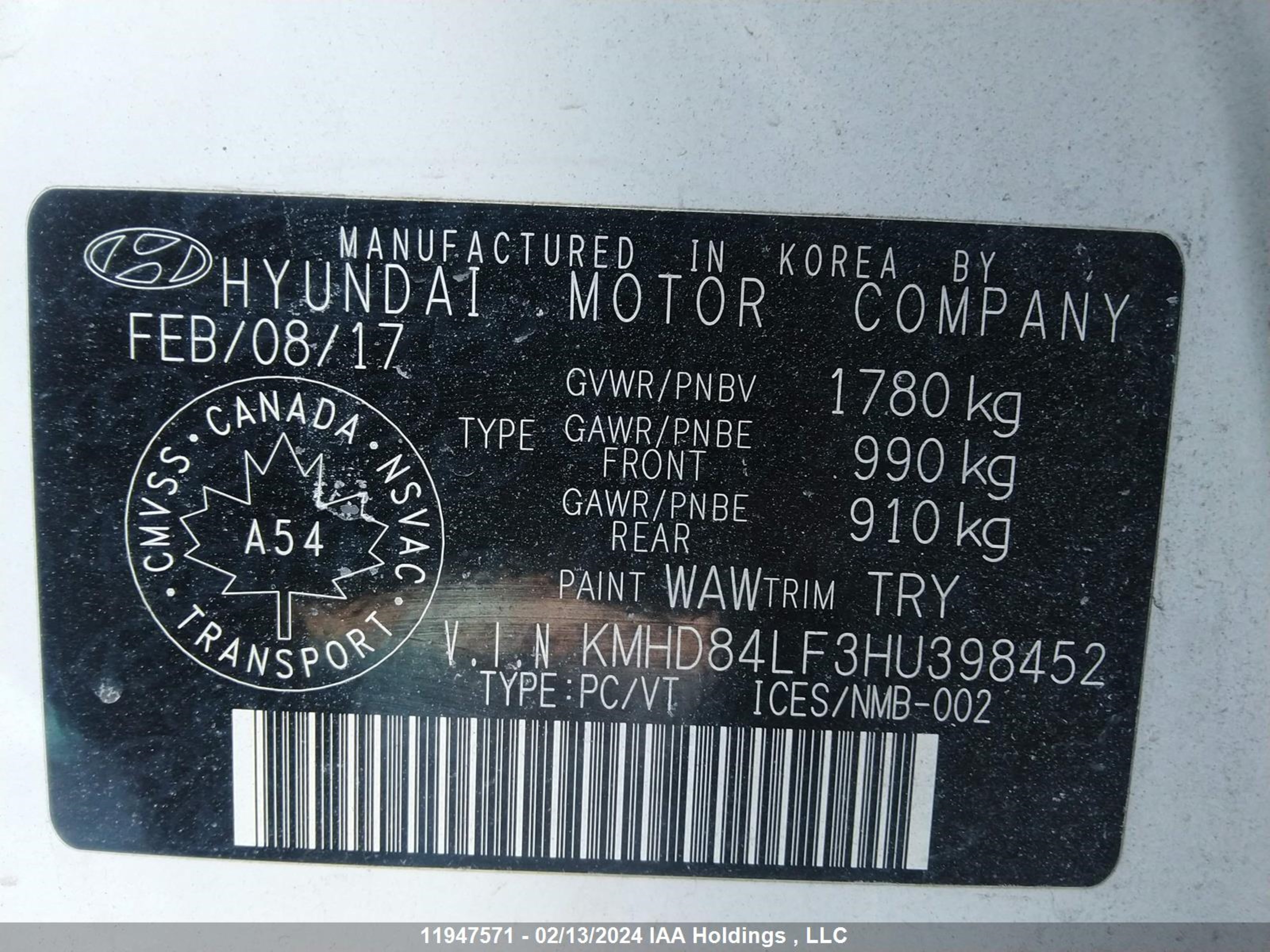 Photo 8 VIN: KMHD84LF3HU398452 - HYUNDAI ELANTRA 