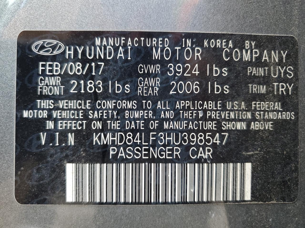 Photo 11 VIN: KMHD84LF3HU398547 - HYUNDAI ELANTRA 