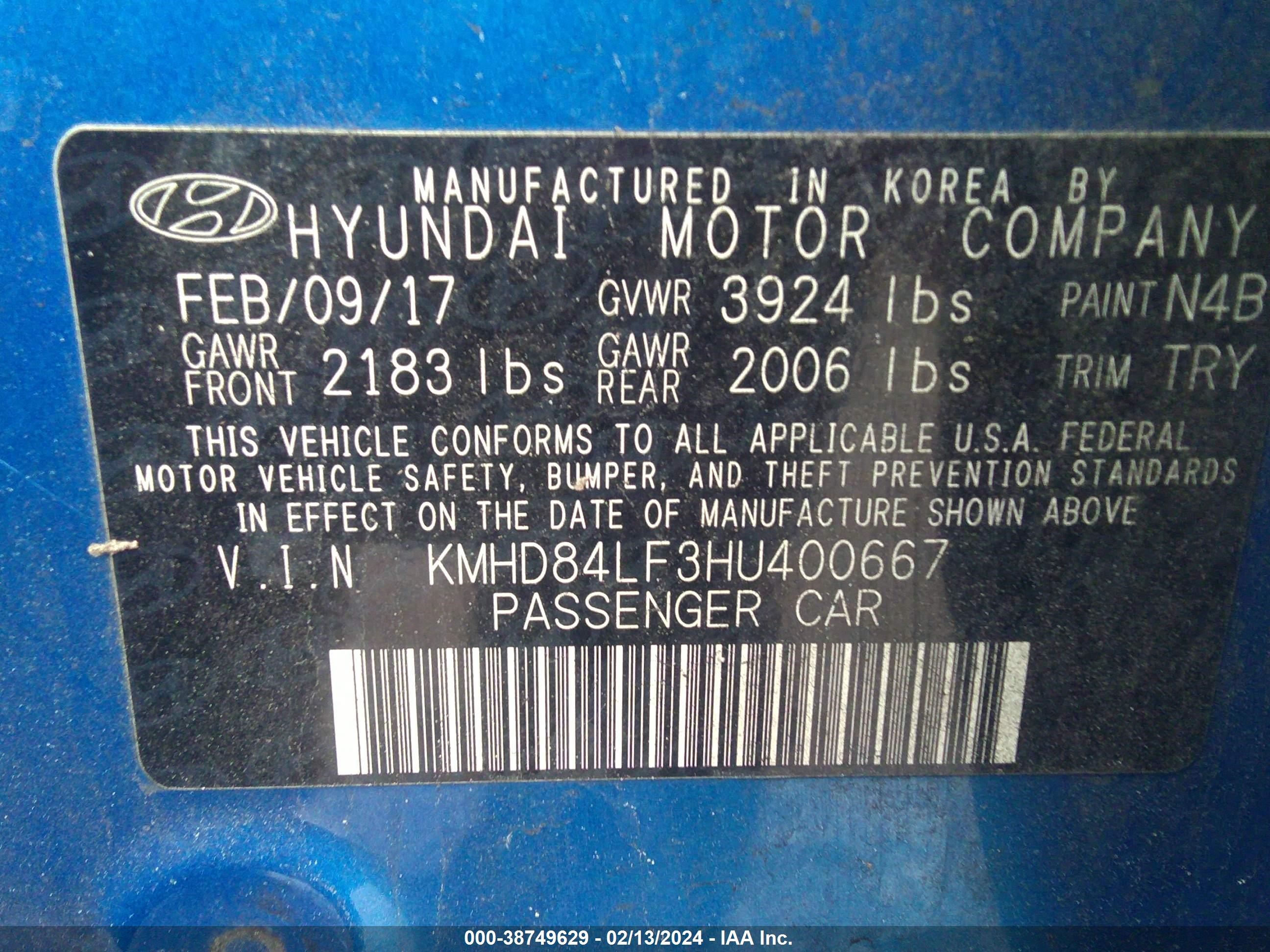 Photo 8 VIN: KMHD84LF3HU400667 - HYUNDAI ELANTRA 