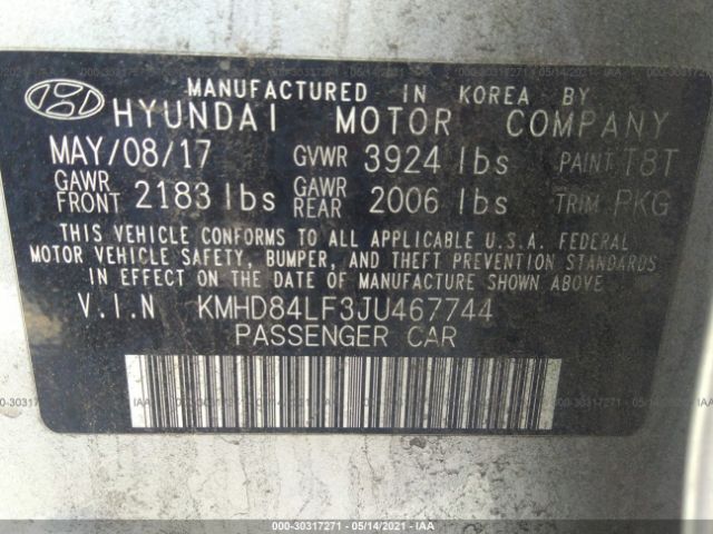 Photo 8 VIN: KMHD84LF3JU467744 - HYUNDAI ELANTRA 