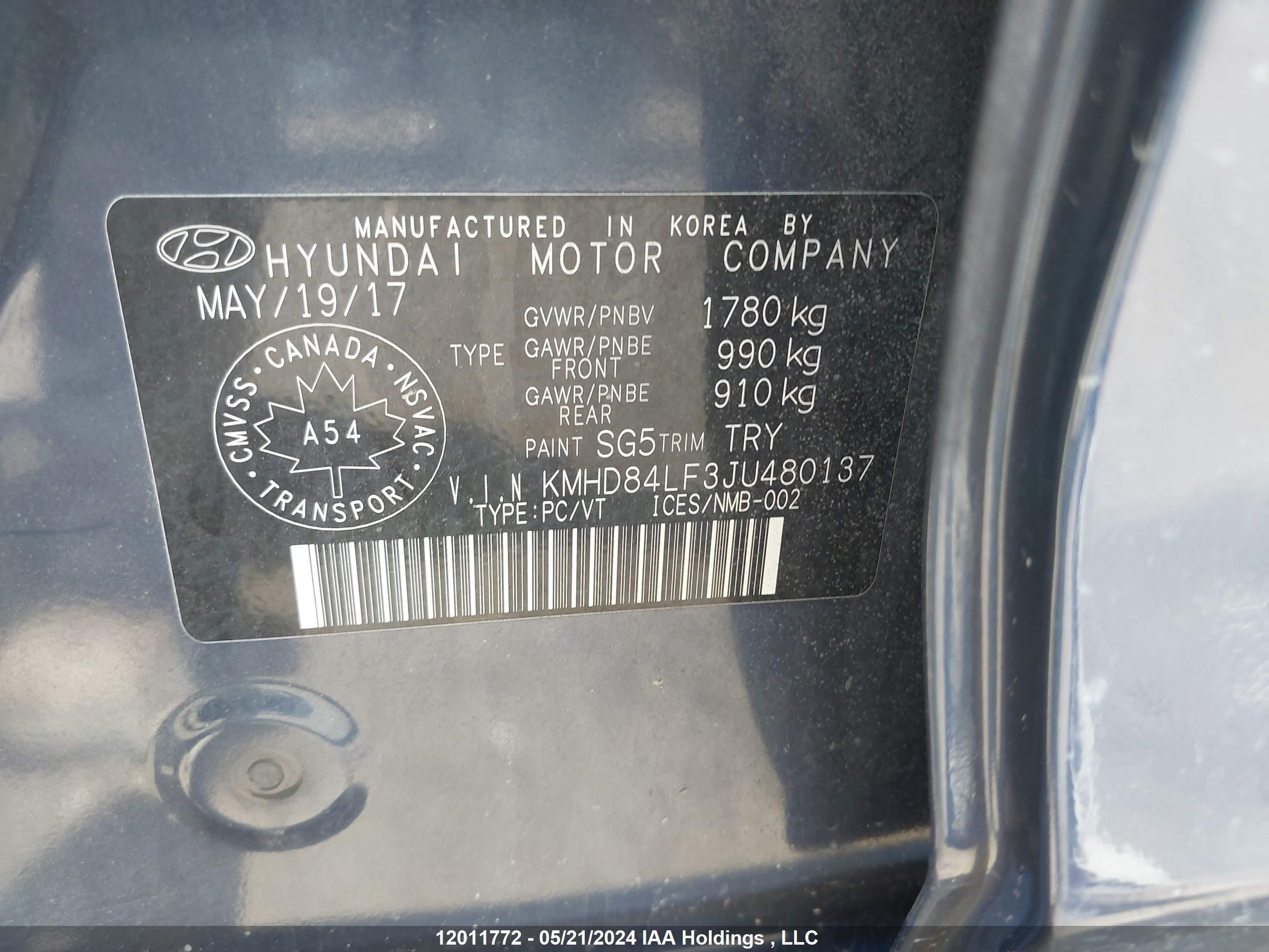 Photo 8 VIN: KMHD84LF3JU480137 - HYUNDAI ELANTRA 