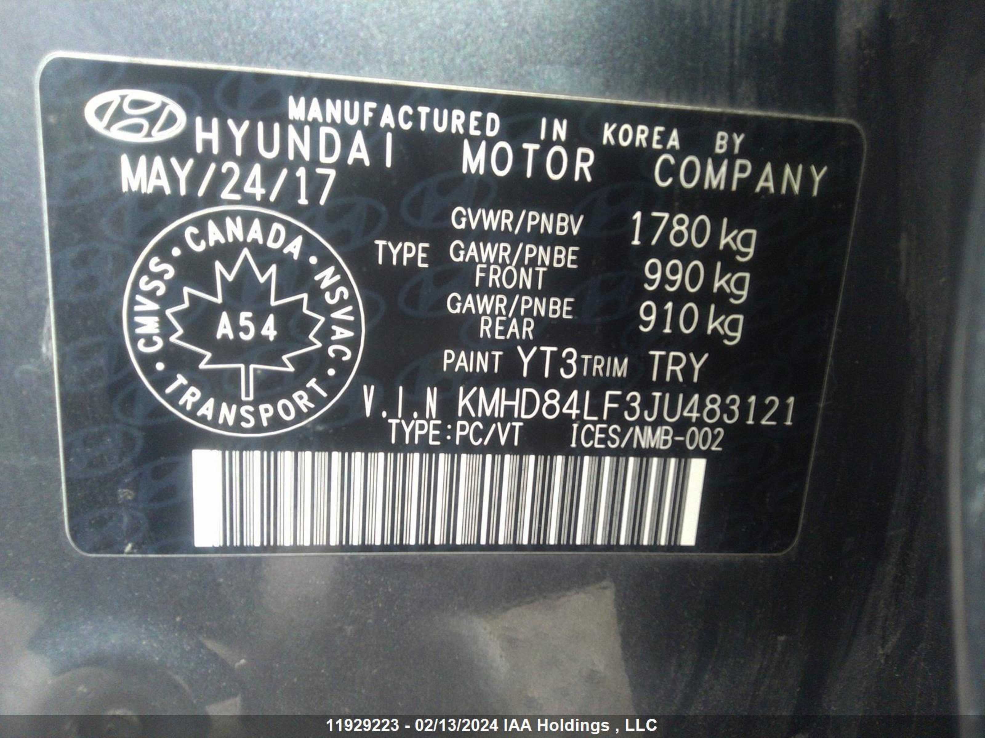 Photo 8 VIN: KMHD84LF3JU483121 - HYUNDAI ELANTRA 