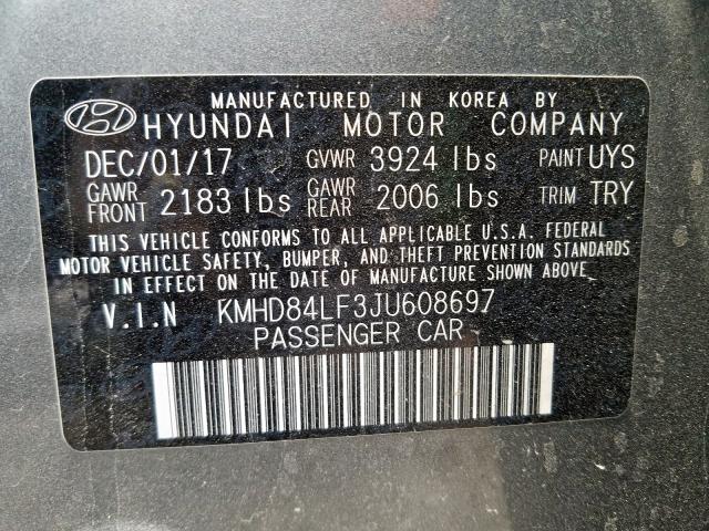 Photo 9 VIN: KMHD84LF3JU608697 - HYUNDAI ELANTRA SE 