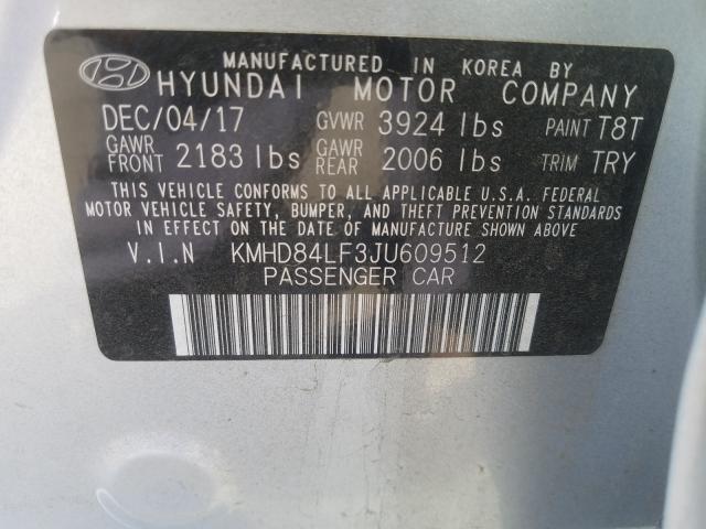 Photo 9 VIN: KMHD84LF3JU609512 - HYUNDAI ELANTRA SE 