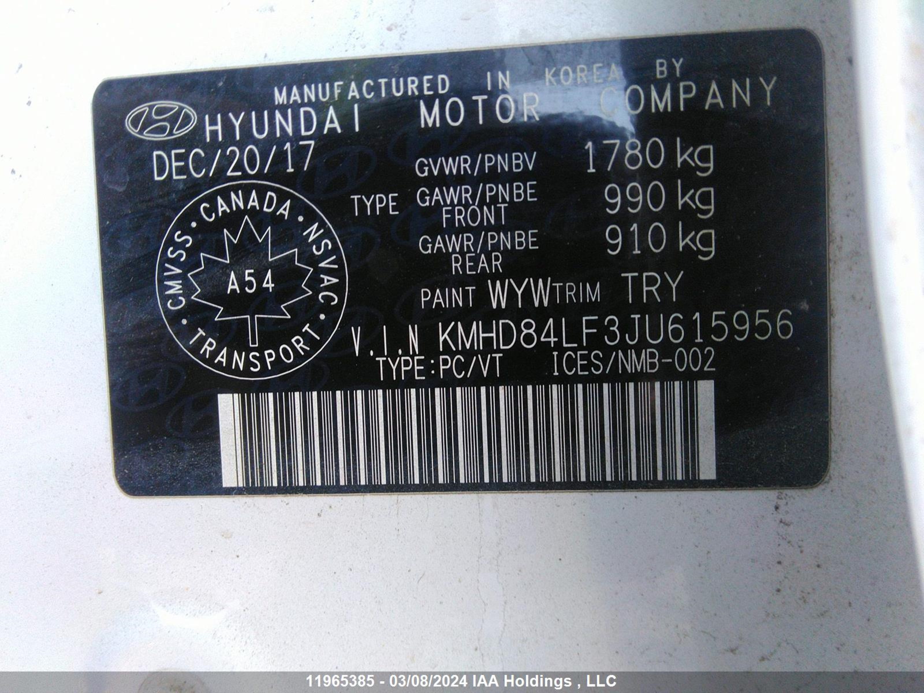 Photo 8 VIN: KMHD84LF3JU615956 - HYUNDAI ELANTRA 