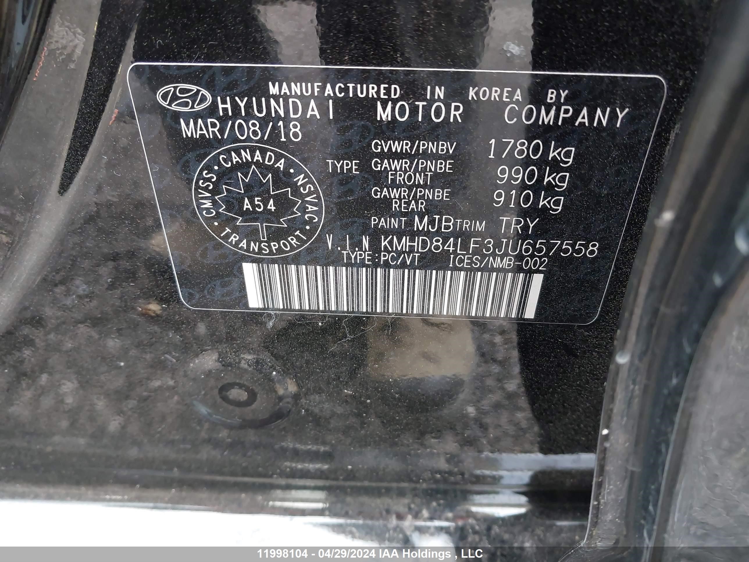 Photo 8 VIN: KMHD84LF3JU657558 - HYUNDAI ELANTRA 