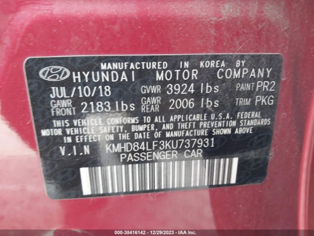 Photo 8 VIN: KMHD84LF3KU737931 - HYUNDAI ELANTRA 