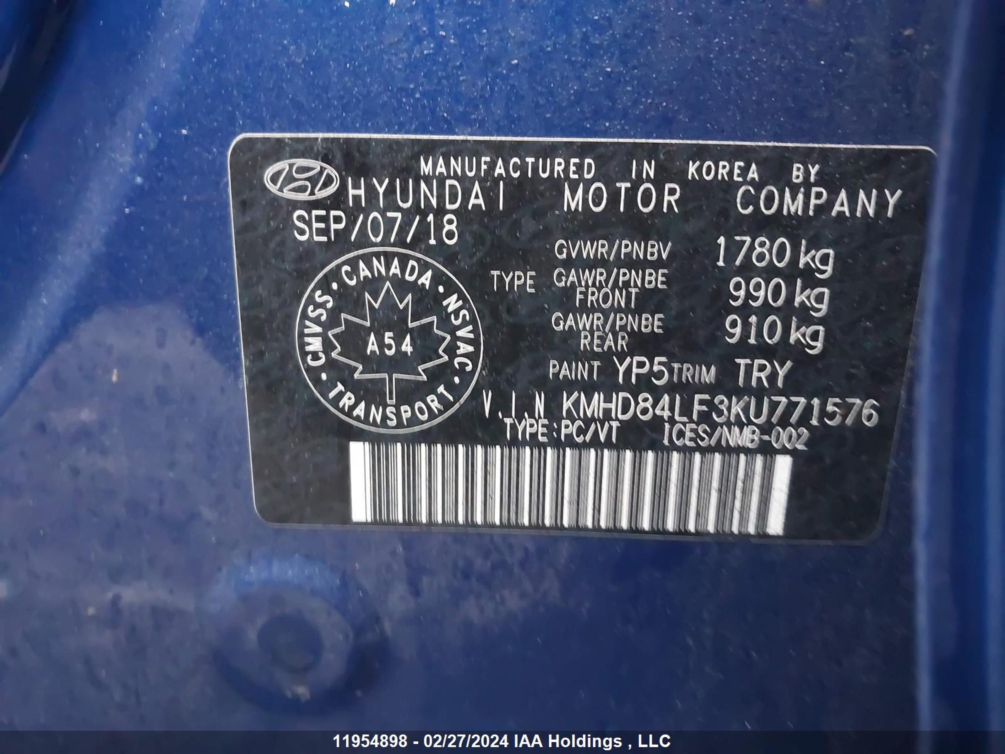 Photo 8 VIN: KMHD84LF3KU771576 - HYUNDAI ELANTRA 