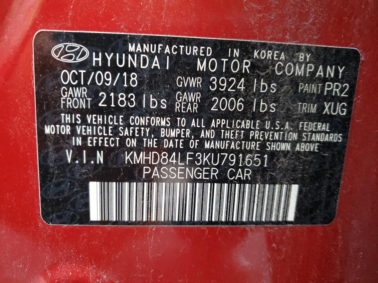 Photo 11 VIN: KMHD84LF3KU791651 - HYUNDAI ELANTRA 