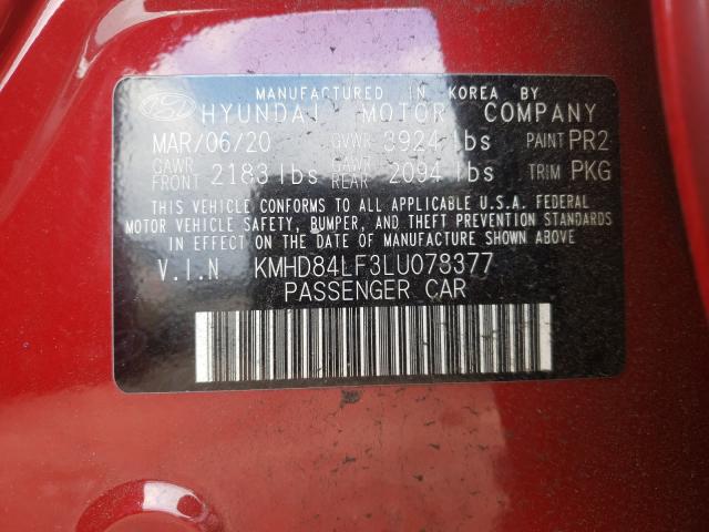 Photo 9 VIN: KMHD84LF3LU078377 - HYUNDAI ELANTRA SE 